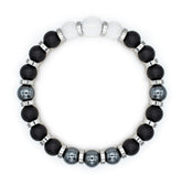 Men's Determination and Focus Bracelet with Onyx Matte, Clear Quartz Matte, Hematite and Silver Steel